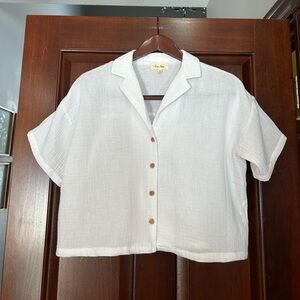 Love Notes White Cotton Gauze Button Front Crop Blouse Small